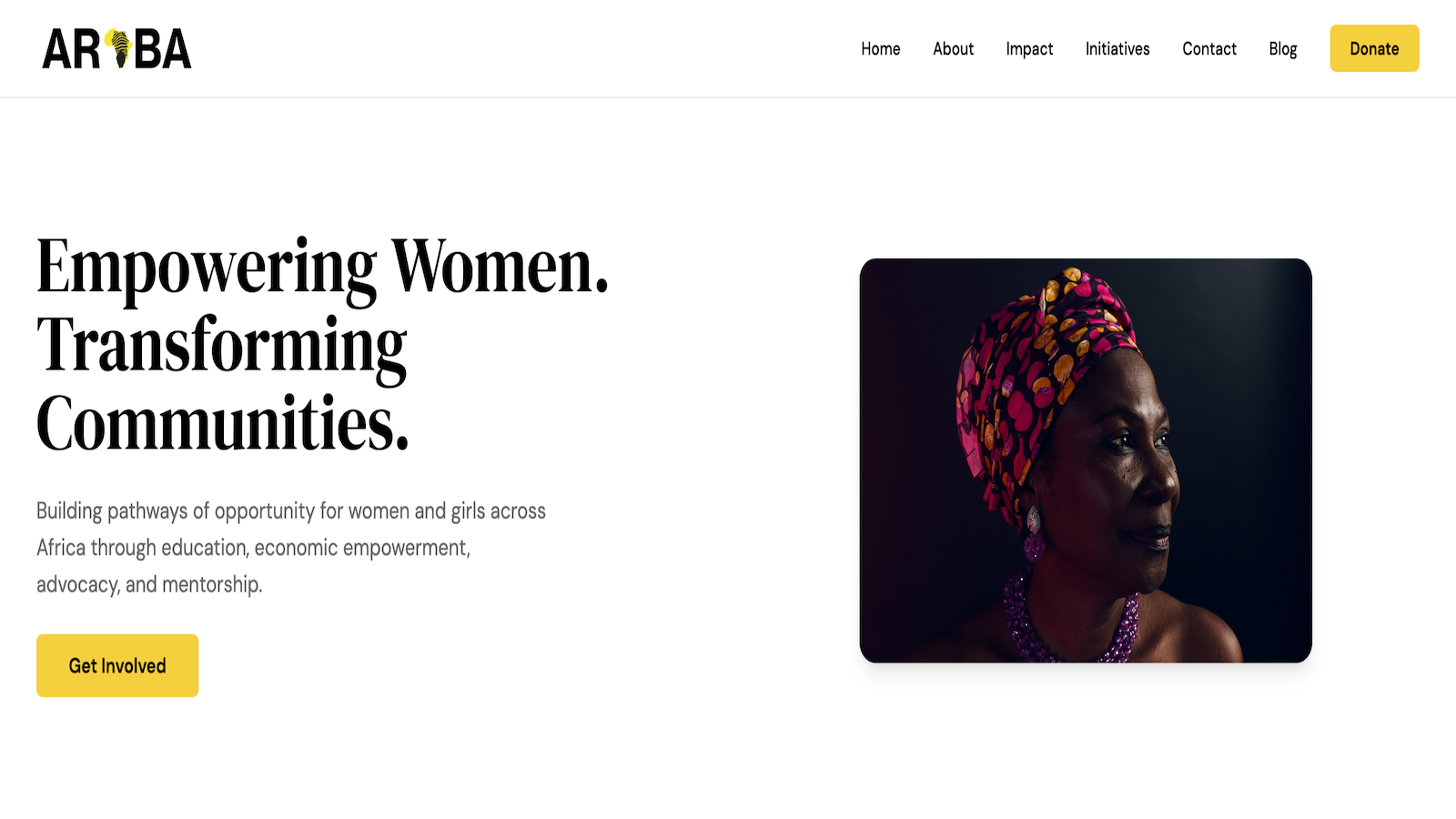 Homepage of the Araba Women Empowerment Foundation website